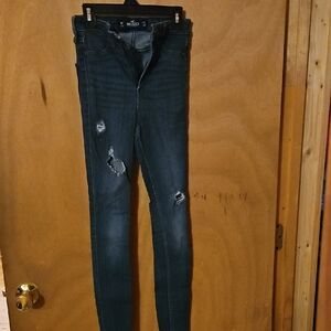 Hollister Dark Blue Skinny Jeans with Distressed Details